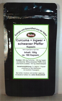 Curcuma + Ingwer + schwarzer Pfeffer = 180 Kapseln a´550mg - OVP #5328